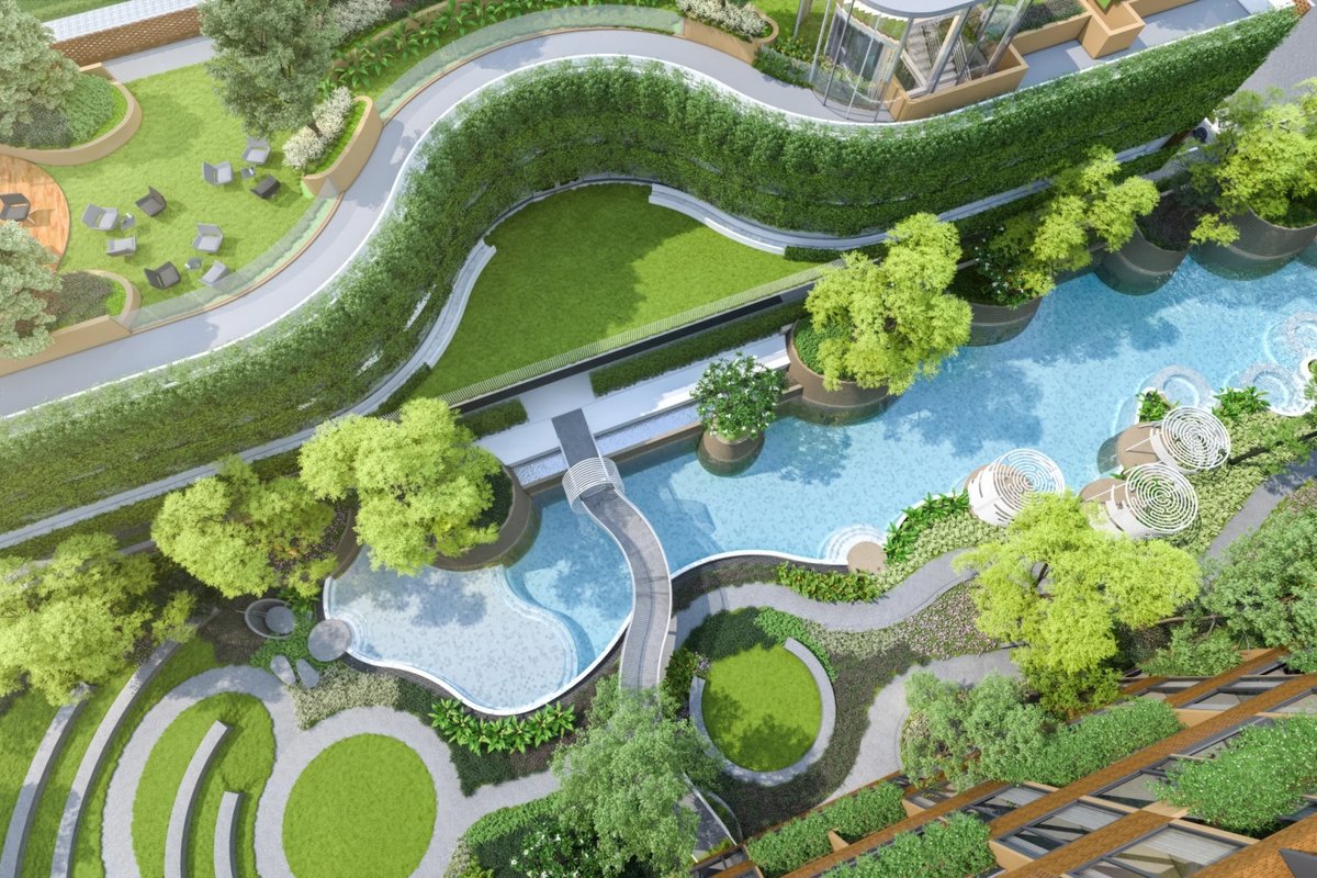 Arise Vibe — courtyard pool between the buildings
