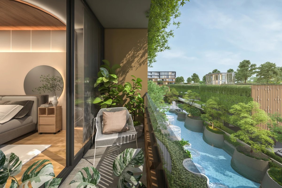 Arise Vibe — courtyard walkway and bridge over the pool